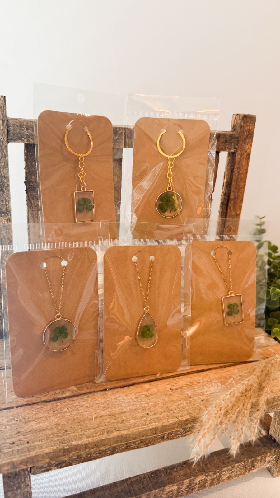 Four Leaf Finds pieces in gift packaging